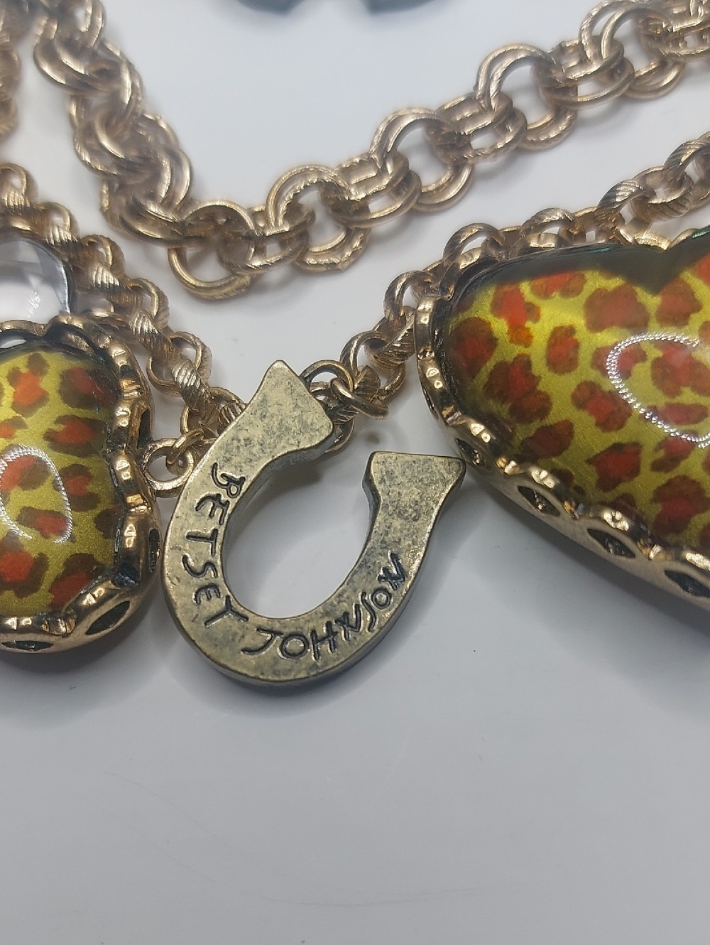 Betsey Johnson Leopard Lucite Puffy Heart Charm 4 Tiered Statement Necklace - Picture 11 of 16